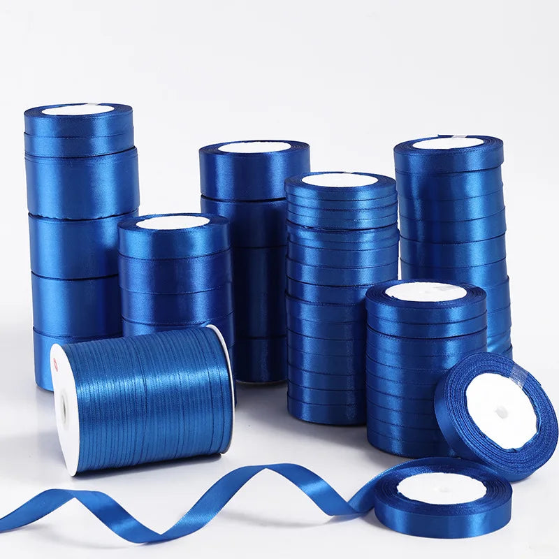 6mm~50mm Royal Blue Satin Ribbon 25Yards/roll Single Face Gift Wrapping Christmas New Year Apparel Sewing Fabric Gift Ribbon
