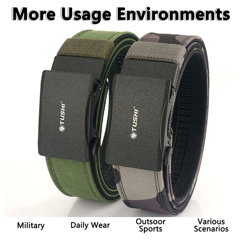 TUSHI New Stiff Tactical Belt for Men Metal Automatic Buckle Military Police Duty Belt 1100D Nylon Gun Belt Casual Girdle Male