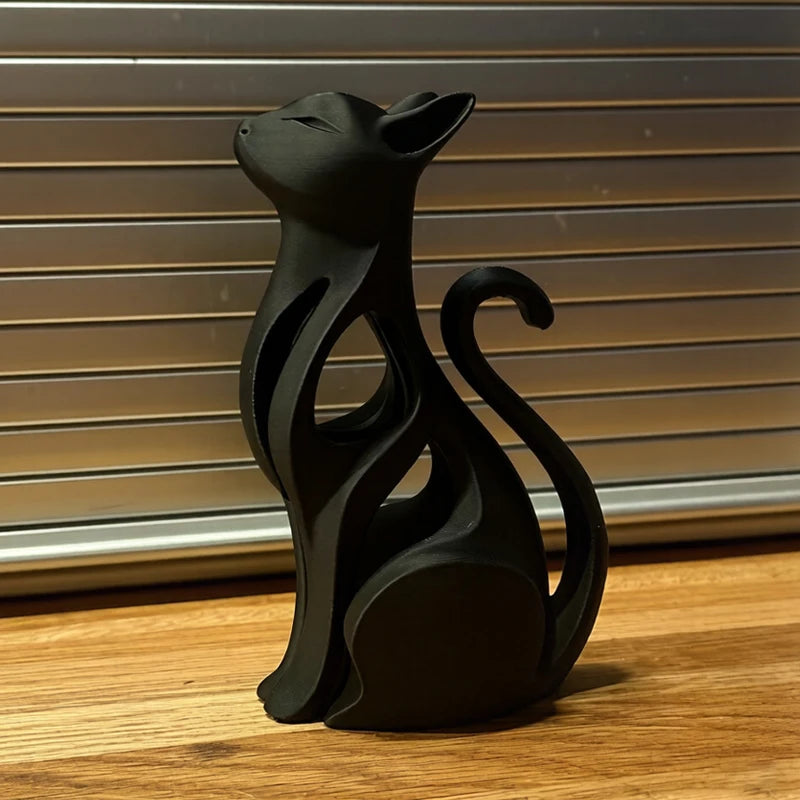 Modern Art Cat Statue 3D Printing Minimalist Home Decor Figurine Elegant Sitting Kitten Sculpture Desktop Ornament