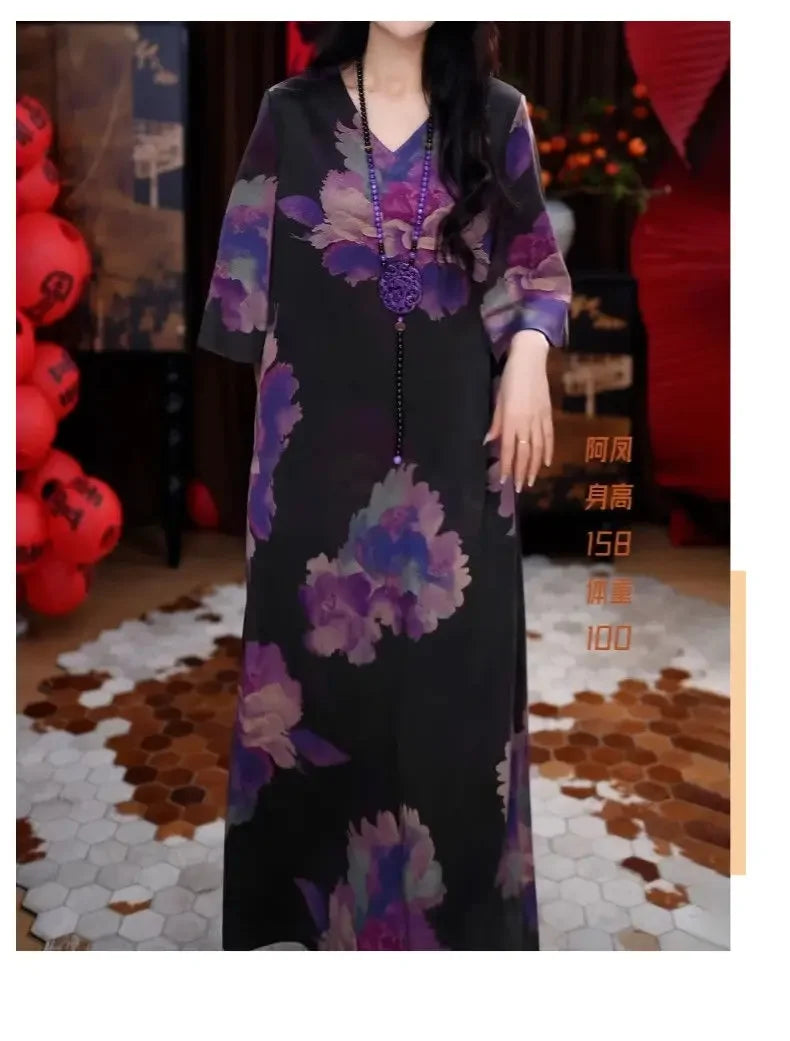 New Elegant Temperament V-neck Dress with New Style of Flesh Covering and Making It Look Thinner than the Knee A-line Skirt