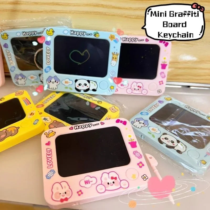 Mini Graffiti Board Keychain Creative Cartoon Cute One-Click Clearing DIY Painting Key Chain Kids Students Christmas Gifts