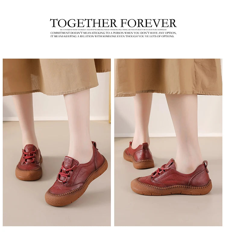 Neue handgemachte Damenschuhe aus echtem Leder, Ganzjahresschuhe, Oxfords, flache Damenschnürschuhe, gemütliche Mokassins, runde Ballerinas