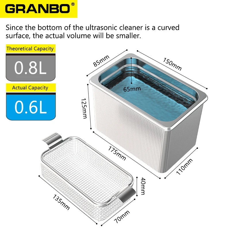 Limpiador ultrasónico de gafas y joyas con ultrasonido 40KHz 800ML Baño de limpieza ultrasónico para gafas y joyas