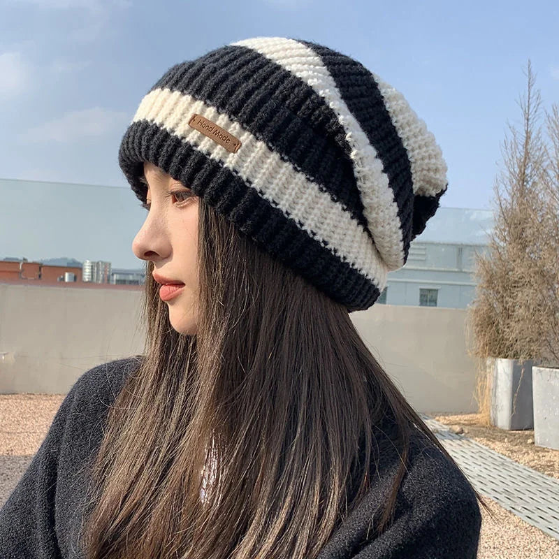 Stripe Knitted Winter Hats, Women Warm Caps, Casual Men's Hip Hop Beanies, Unisex Bonnet