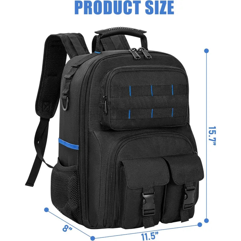 ‌Multifunctional Waterproof Tool Backpack with Padded Shoulder Straps Removable Organizer Pouch Electrician Plumber Work Bag