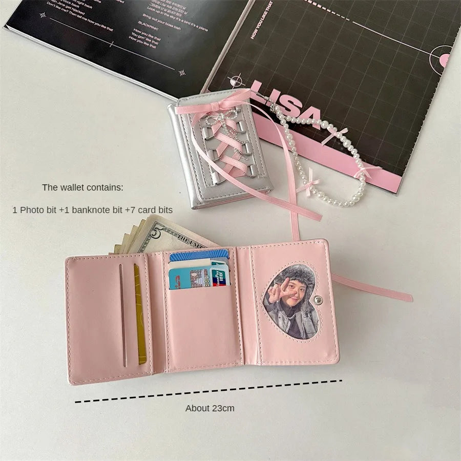 Silver Sweet Wallets for Women Y2k Strap-on Designer Original Fashion Short Coin Purse Korean Style Casual New Cute Wallet Purse