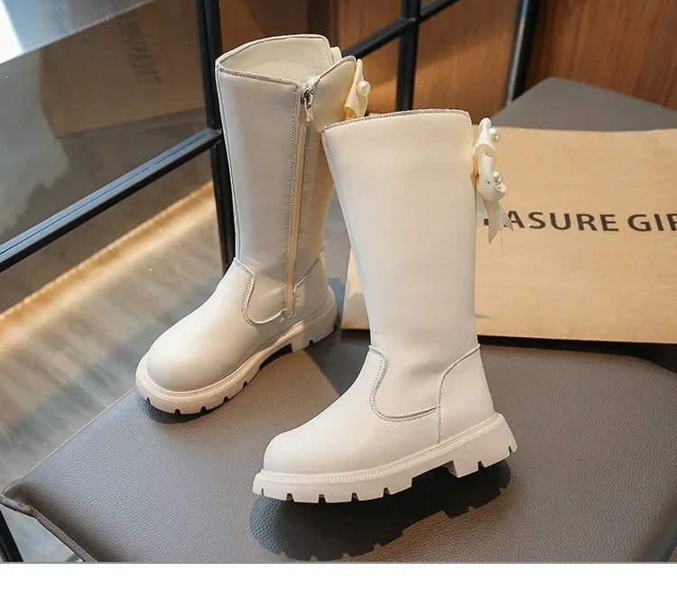 Knee Length Boots Children Shoes New 2024 Autumn Winter Fashion High Top Student Shoes Girls Princess Shoes with Bow Kids Boots
