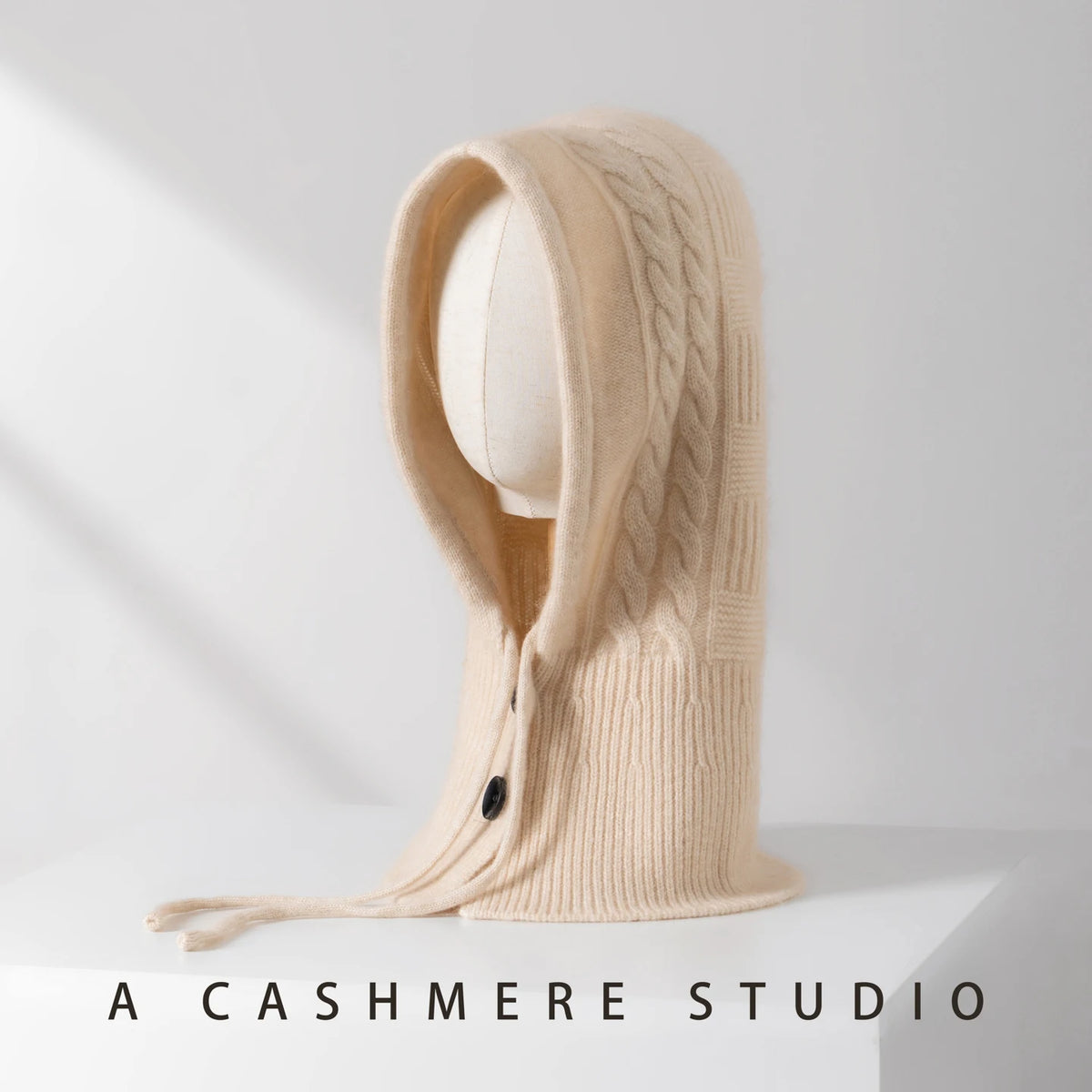 100%Quality Cashmere Balaclava Hoods For Women Warm Ring Scarf Beanie Hat Windproof Hooded Button-up Neck Collar Knitted Hat