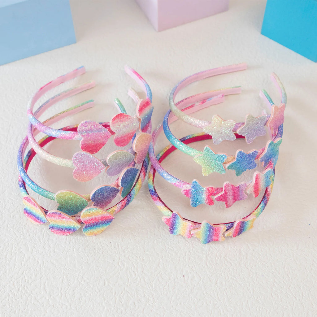 2023 Fashion Girls Glitter Hair Bands Cute Colors Hair Hoop Hairbands Lovely Bow Stars Headbands For Kids Gifts Hair Accessorie