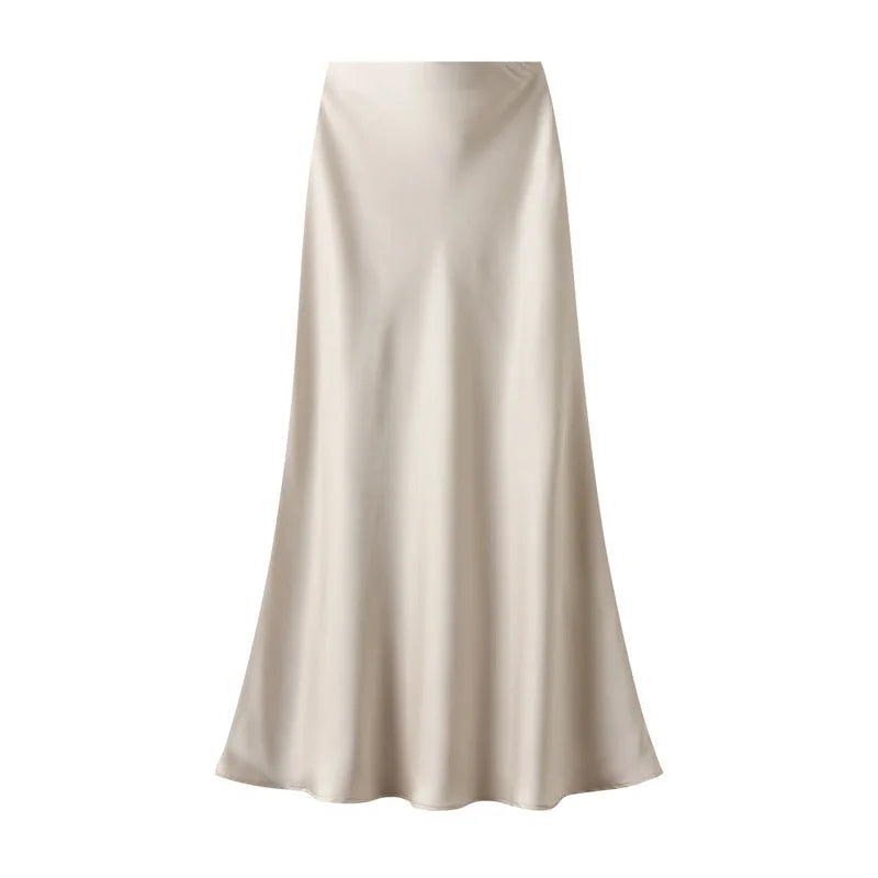 Woman 2025 Satin Skirt Women High Waist Long Skirts for Women Summer Black Midi Skirt Office Elegant Women's Skirts LSK9836