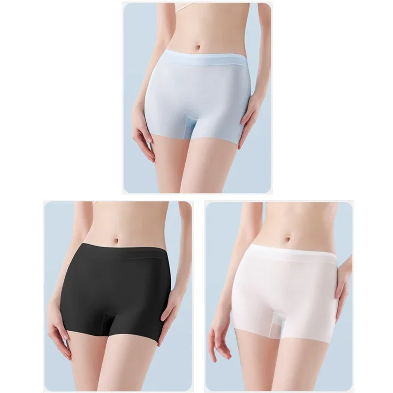 3PCS Summer Ice Silk Women Underwear High Waist Seamless Quick-Dry Anti-Static No Show Panties Plus Size Safety Shorts Invisible