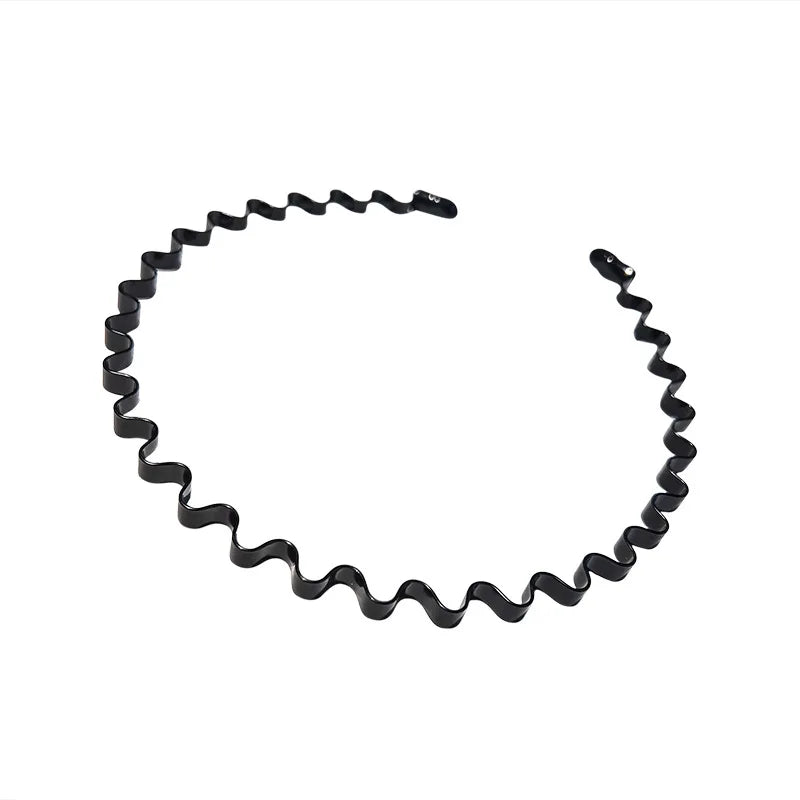 Unisex Black Elastic Non Slip Simple Metal Headbands For Men Women Wavy Hairband Spring Hair Hoop Fashion Hair Accessories