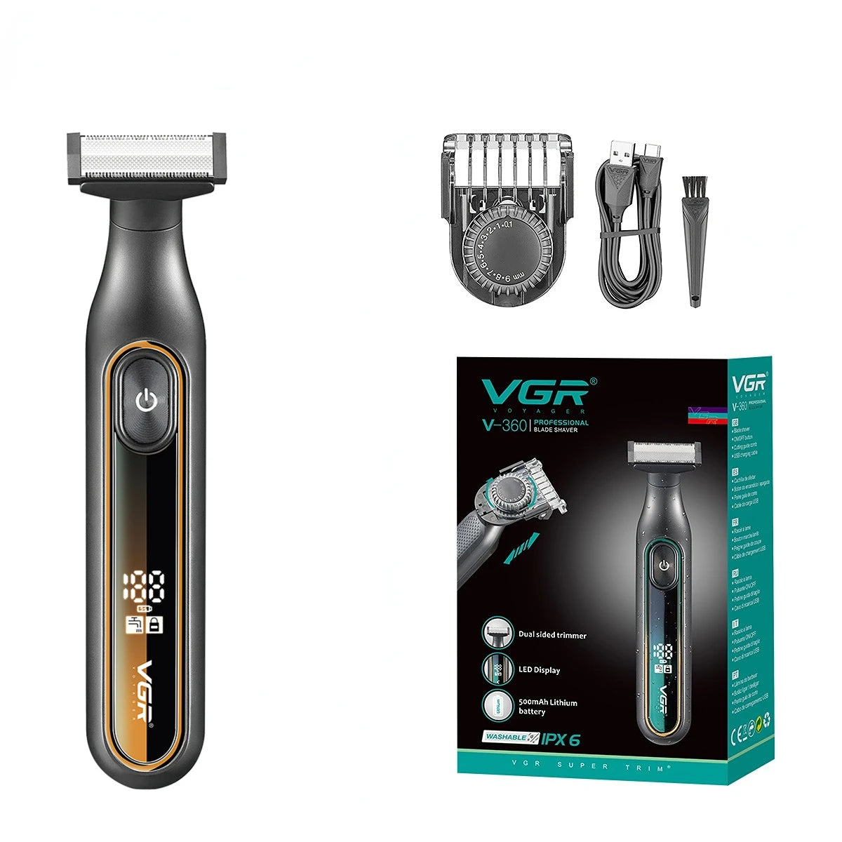 VGR Shaver Professional Shaving Machine Waterproof Beard Shaver Electric Razor LED Hair Trimmer Portable Shaver for Men V-360