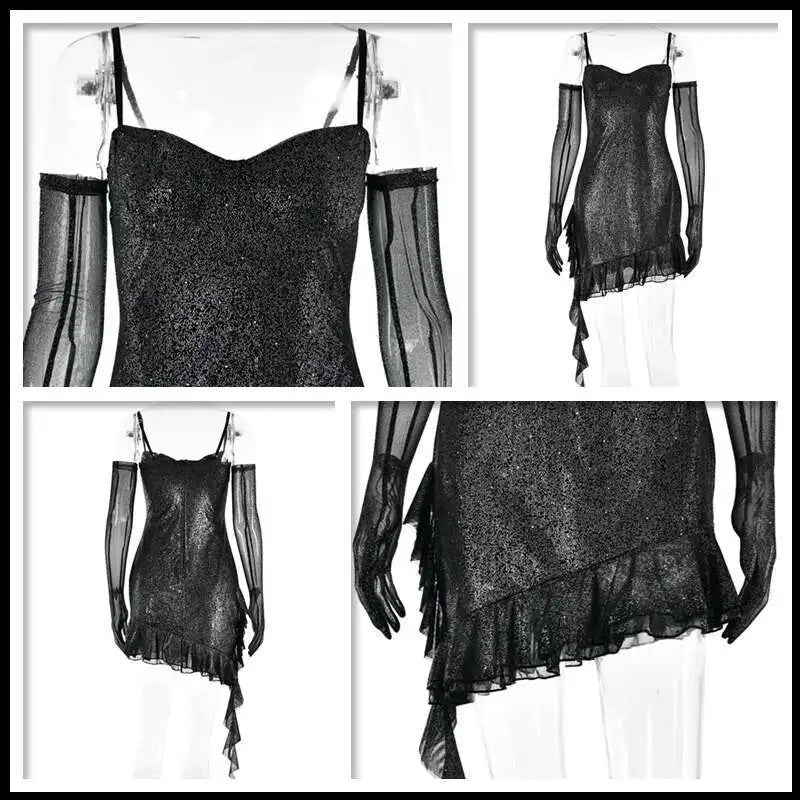 Townlike Backless Sparkle Glittar Sexy Party Dress Women Strapless Mini 2023 Summer Dress Ribbon Ruffles Slim Bodycon Dresses