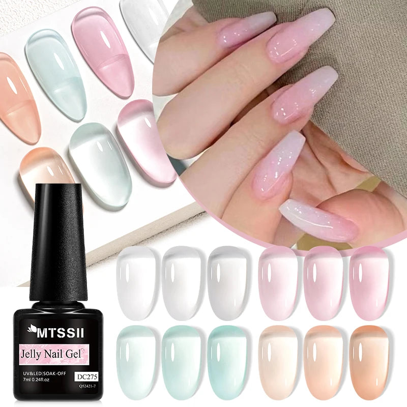Mtssii 7ML Jelly Nude Gel Nail Polish Summer Light Pink Peach Translucent Color UV Light Cure Gel Varnish Nail Art DIY at Home
