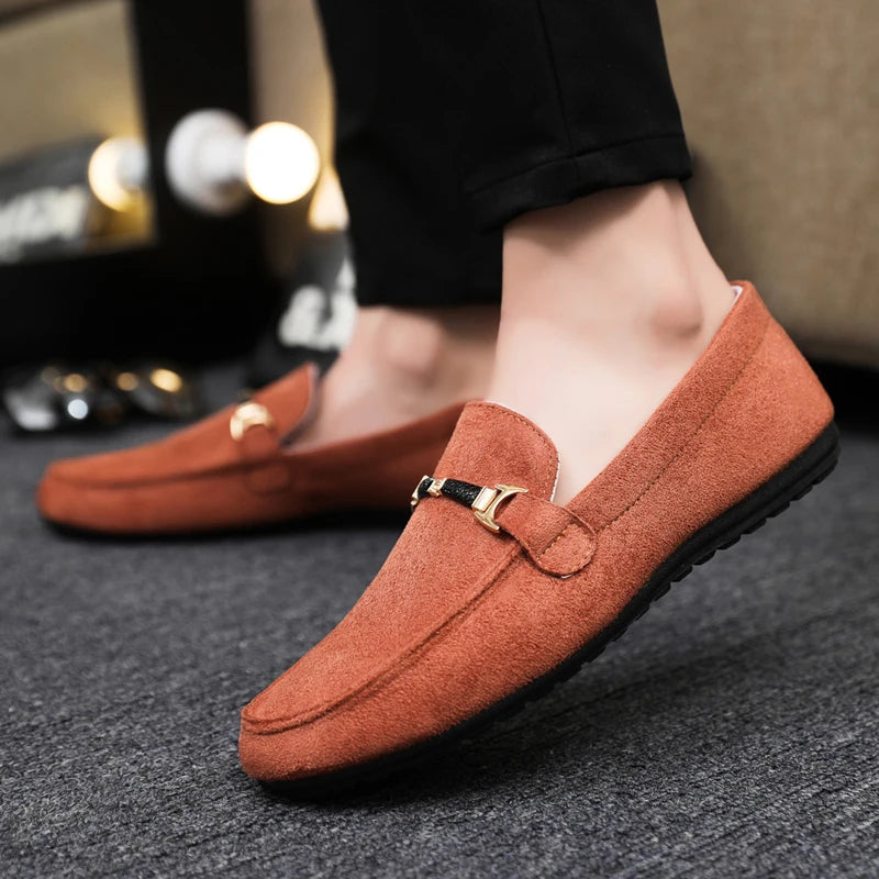 Spring Summer Blue Suede Loafers Men Slip On Soft Moccasins Breathable Flats Driving Shoes Men Leather Casual Shoes Handmade