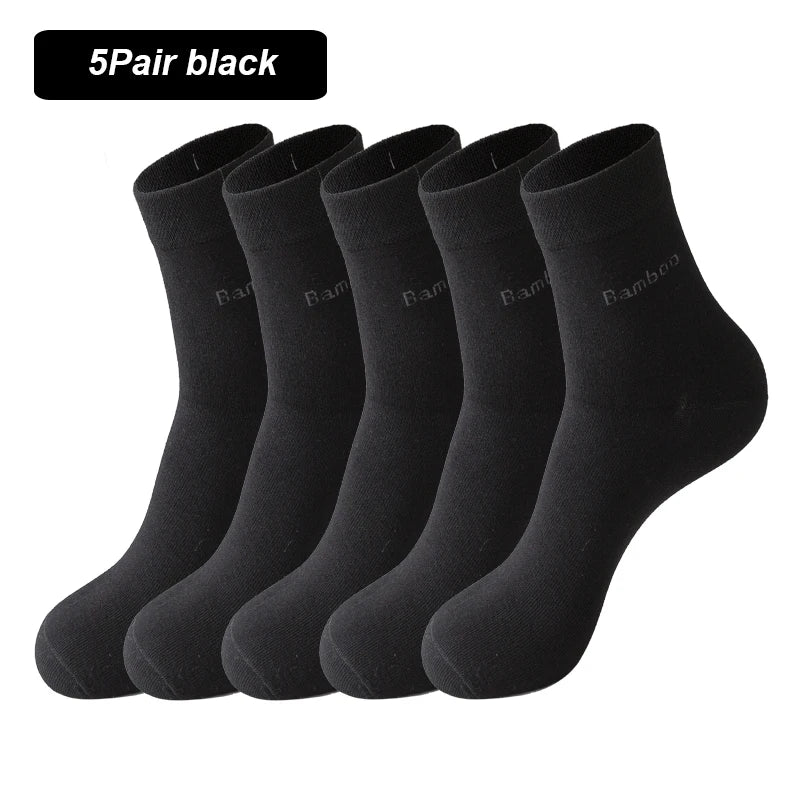 5Pairs Brand Men Bamboo fiber Socks Comfortable Breathable Casual Black White Business High Quality Male Gift Socks