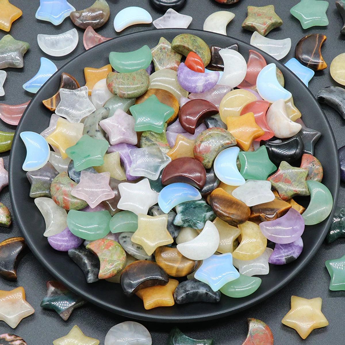5Pcs Natural Stone Crystal Star Moon Healing Mineral Quartz Home Decoration Reiki Gem Agate Polished Stones Specimen Gift