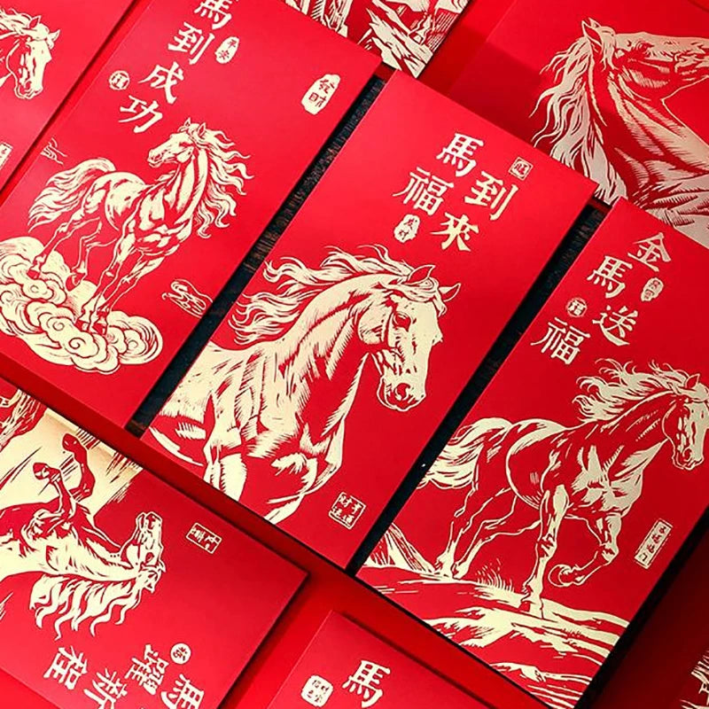 6 Pcs 2026 New Year Red Envelope Chinese Spring Festival Lucky Money Pockets Year of the Horse Lunar Year Celebration Supplies