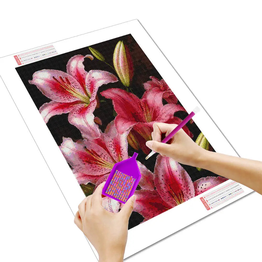 HUACAN Lily Branch Diamond Painting Full Square Round Drill Landscape Diamond Embroidery Picture Of Rhinestones