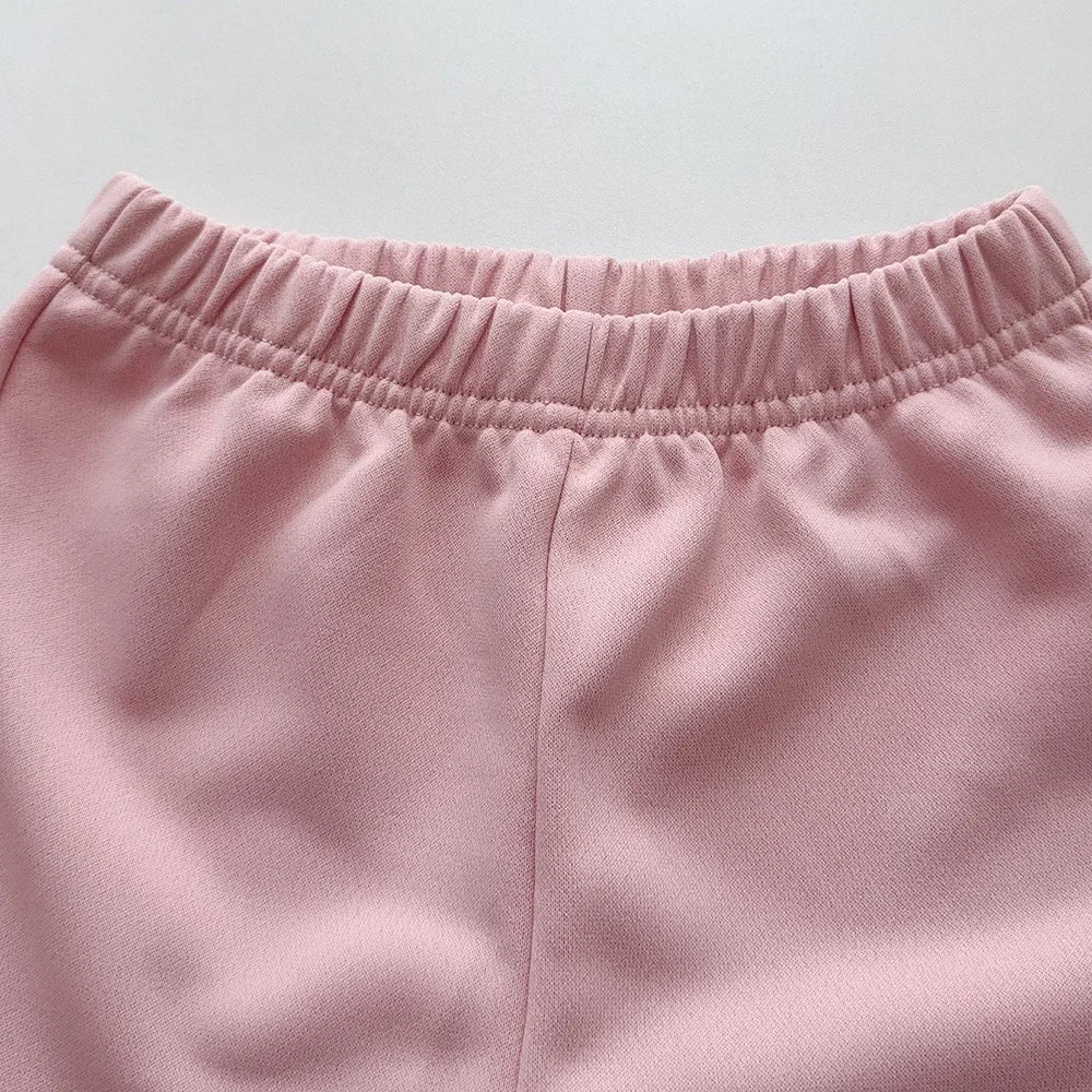 Bear Leader Spring and Autumn Long Sleeve Girls' Set Letter Printed Top+Solid Color Bell Bottom Pants Pink Casual Kids Wear