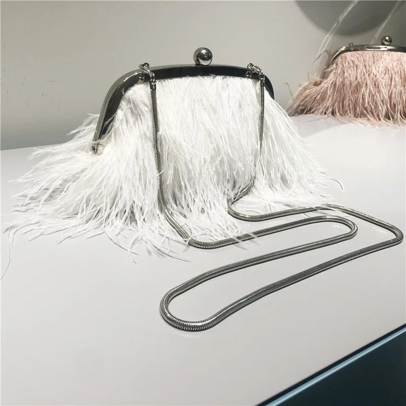 Luxury brand Handle Bag 2025 Fashion  Female Wallet Retro Lux Shoulder Bag New Temperament Feathers Pearl Chain Crossbody Clutch