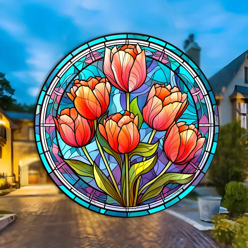 Tulips and Roses Flower Stickers Removable Electrostatic Stickers Waterproof Glass Window Sticker Anti-collision Home Decoration