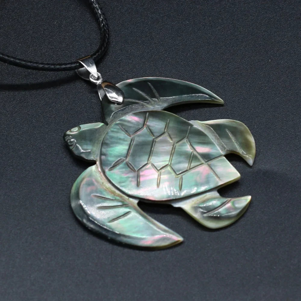 Natural Sea Turtle Shape Black Shell Necklace Pendants Charms Jewelry for Women Party Gift Size 50x48mm Length 55cm