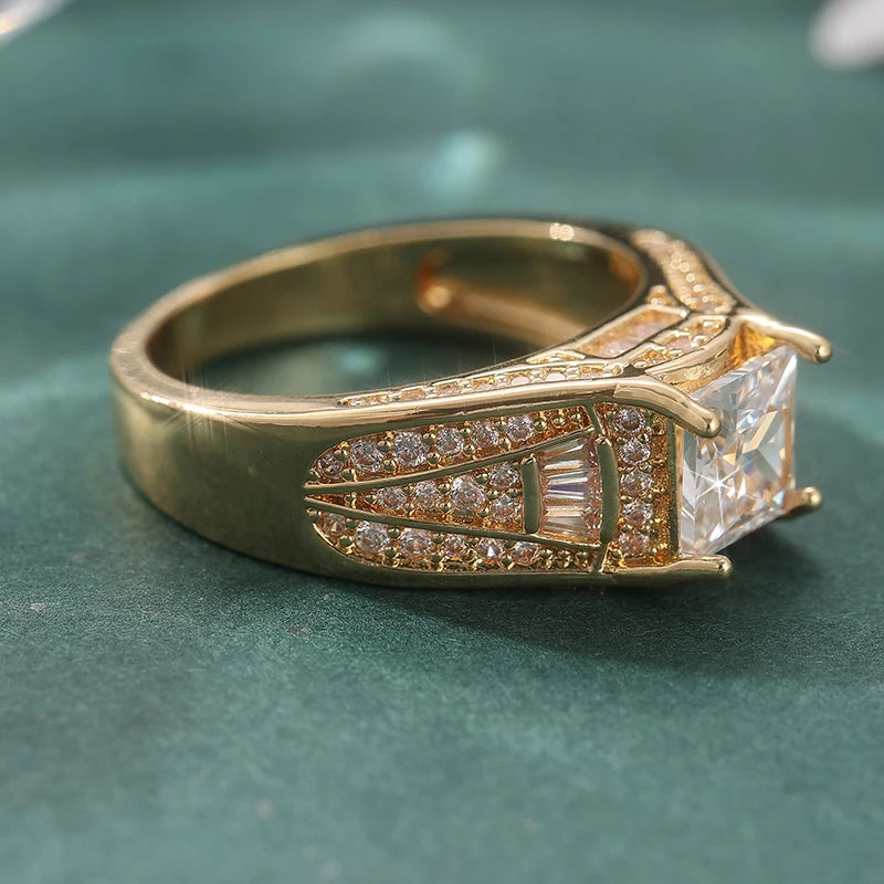 Anillo de Dedo Chapado en Oro con Diseño Clásico de Moda para Mujer Lujo Brillante Zirconia Sintética Compromiso Ceremonia Joyería Artesanal