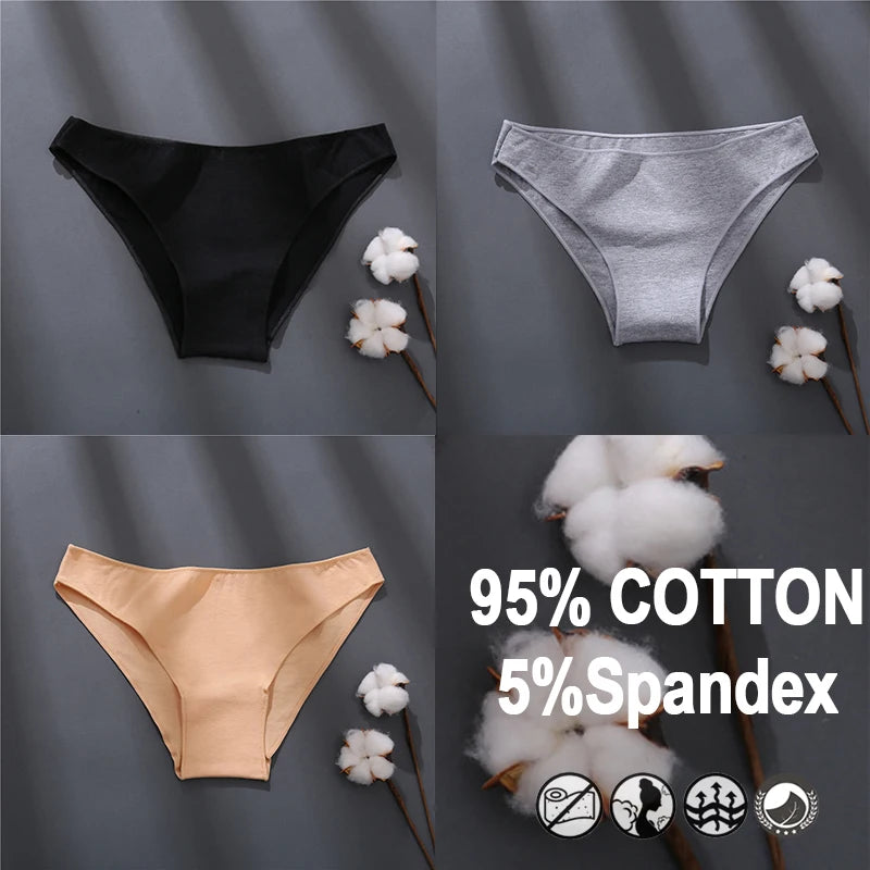 Women Sexy Cotton Panties Solid Color Underwear Simple Style Briefs Low Waist Breathable Panties Female Soft Intimates Lingerie