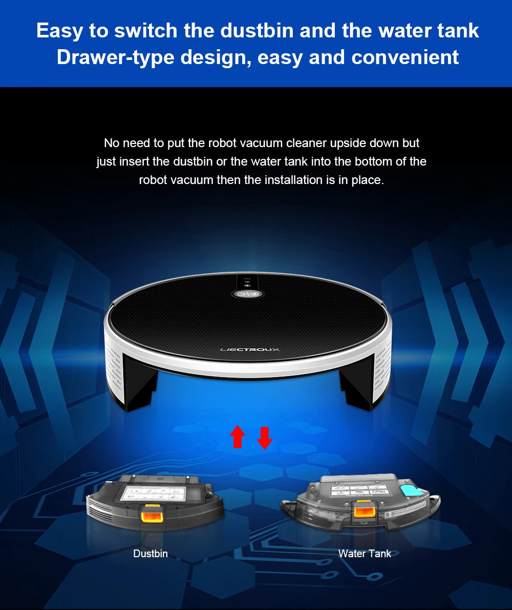 LIECTROUX C30B Robot Vacuum Cleaner AI Map Navigation,Smart Partition,WiFi App,6000Pa Suction,Dry and Wet Mopping,Disinfection