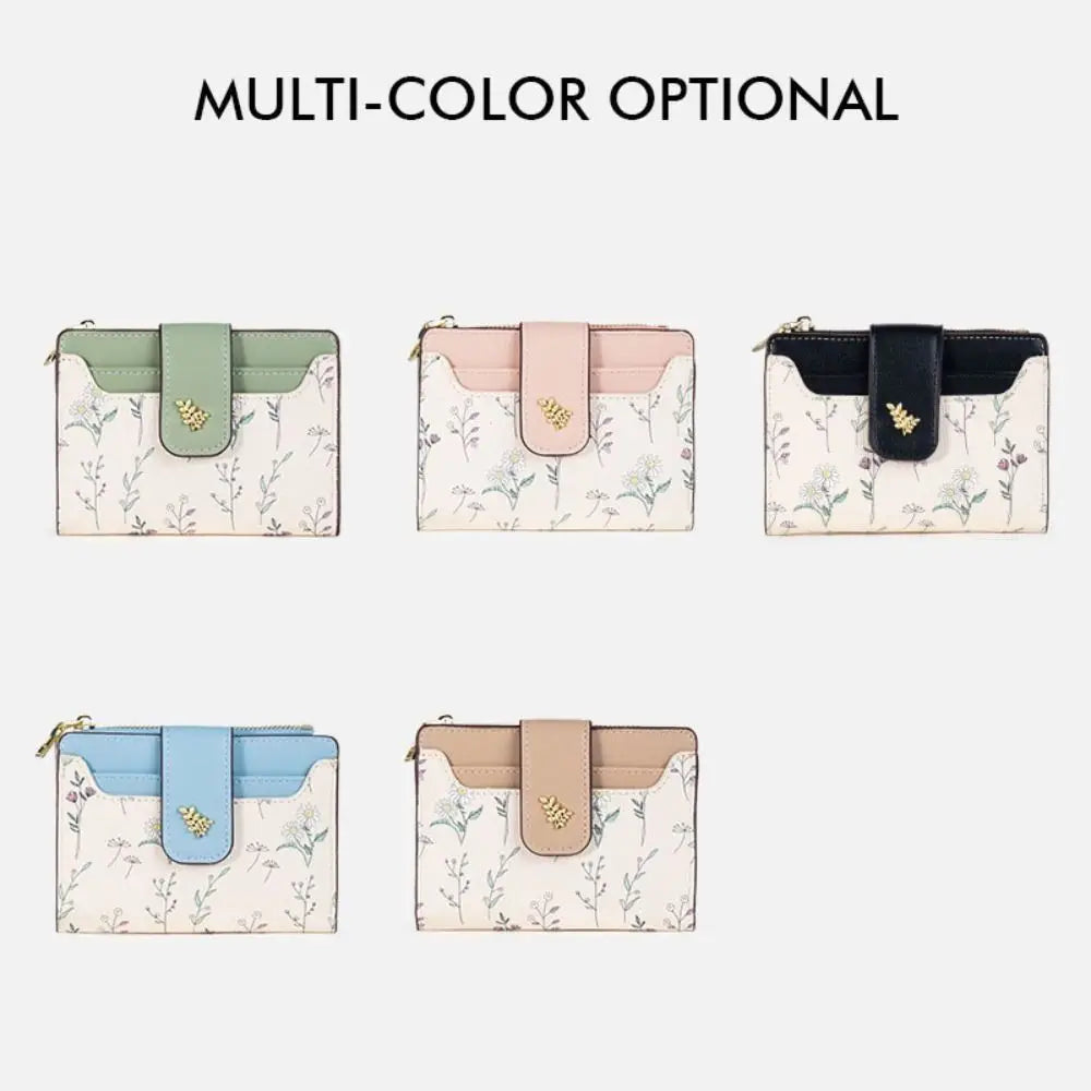 Fashion PU Leather Women Short Wallet Zipper Hasp Small Flowers Card Holder Slim Small Wallet Multi-Cards Coin Purse For Girl