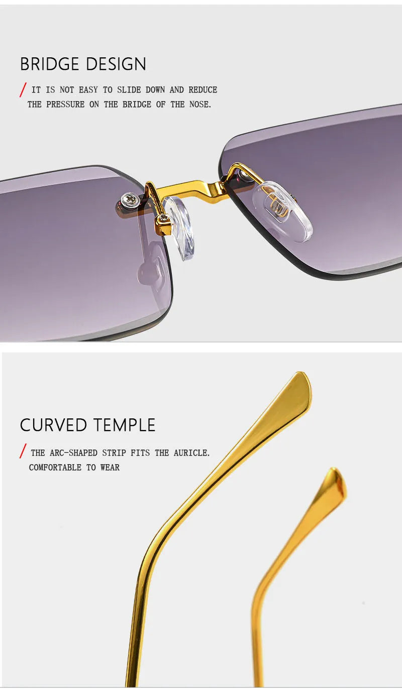 Designer Luxury Sunglasses Vacation Trending Sunglasses Women Rimless Glasses Vintage Lentes Dropshipping Oculos Gafas Lunette