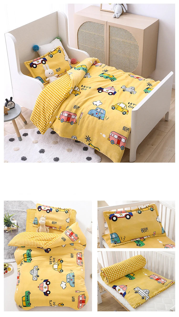 Baby Cartoon Print Bedding Set Duvet Covers Pillowcases Set Autumn Winter Warm Suede Bedclothes Bed Linen CP29