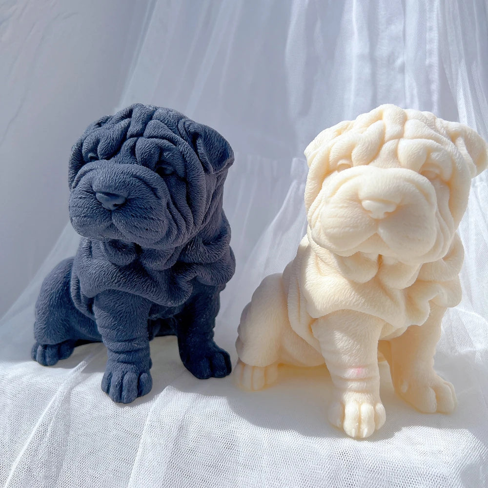 Shar Pei Dog Puppy Candle Mold Animal Puppies Soy Wax Silicone Mould Dog Lover Home Decor