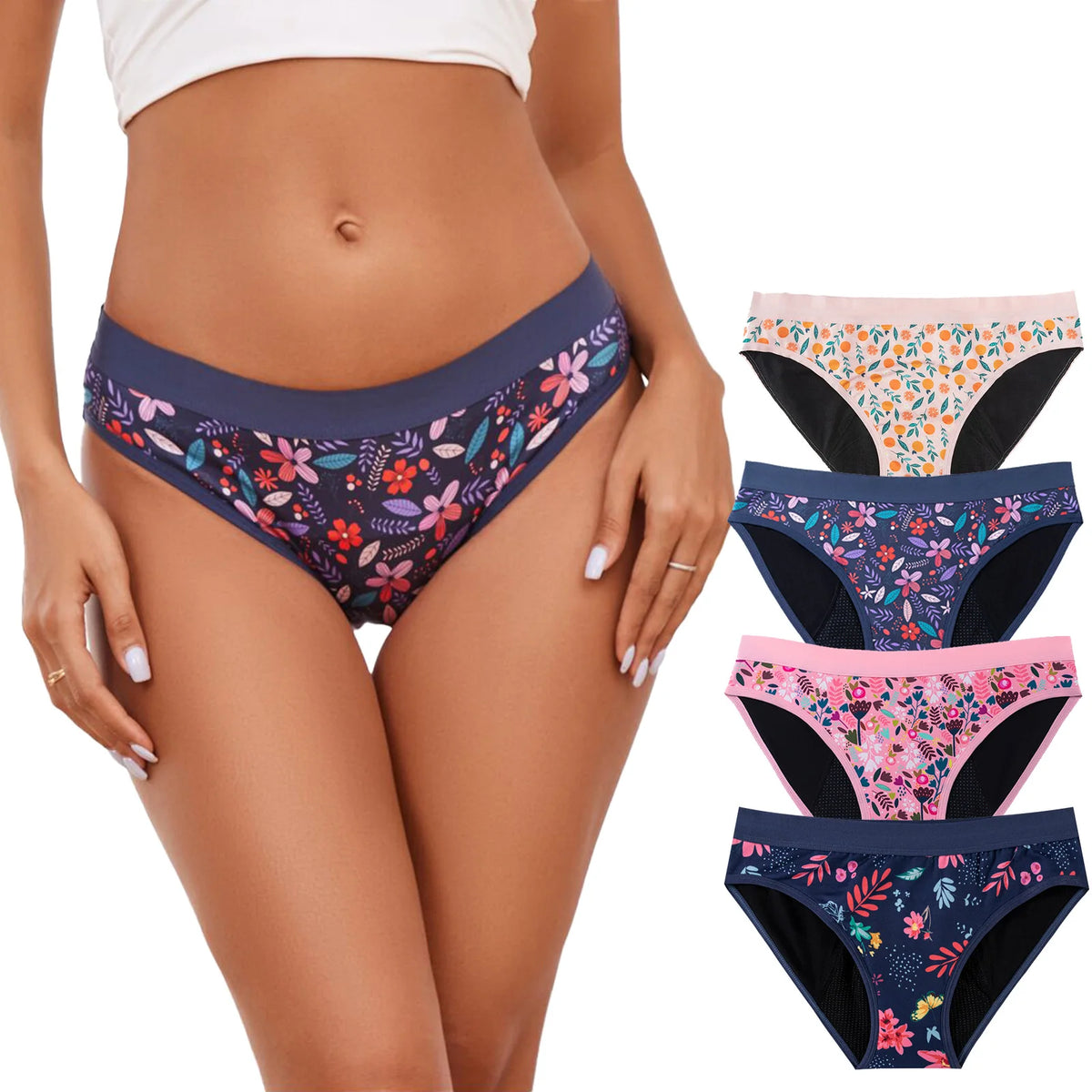 For Teenager Girls Cotton Menstrual Panties Printing Fabric Underwear 4-Layer Medium Flow Absorption Ladies Period Briefs