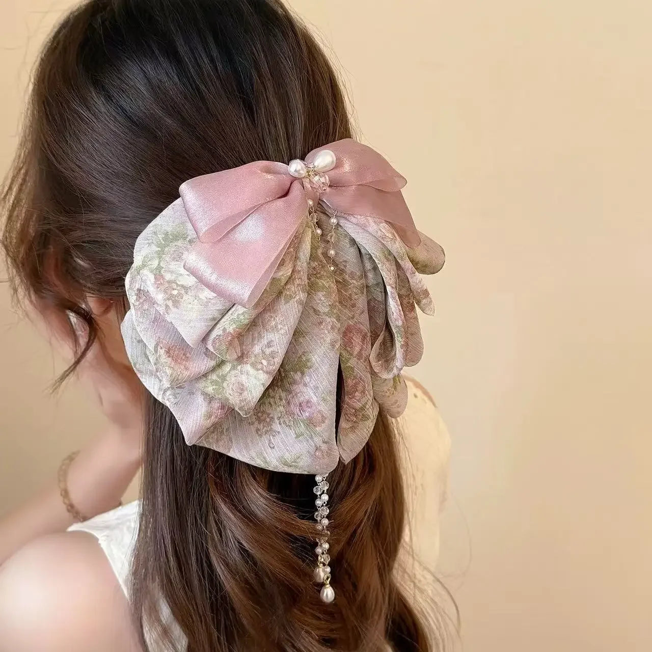 Ethereal Chiffon Floral Hair Claw Clip Voluminous Ponytails, Elegant Multi-Layer Tulle Hair Accessories for Women