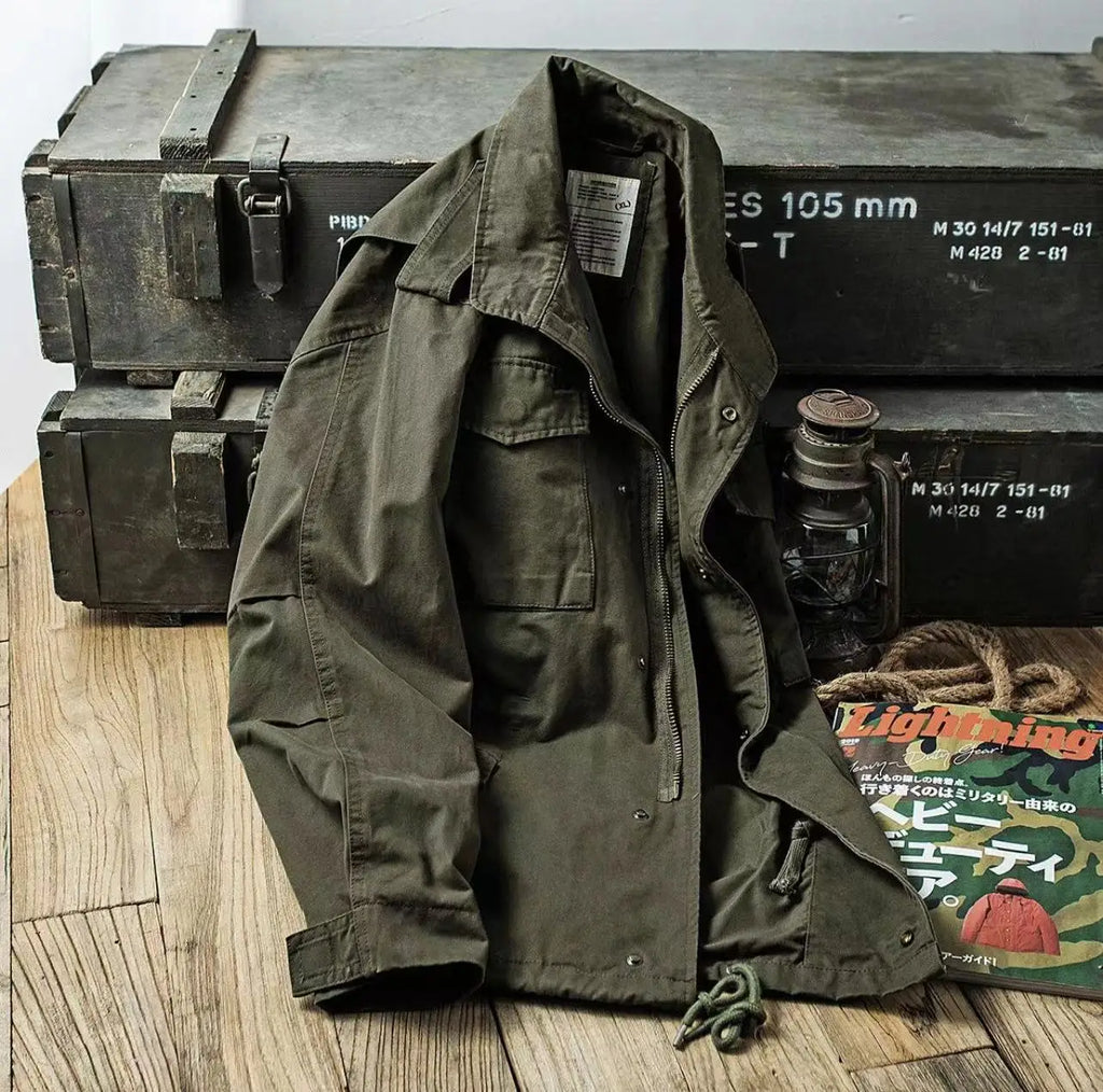 Multi-Pocket Jacket Retro Jackets for Men Green Outdoor Windbreaker Vintage Men's Cargo Jacket Casual Solid Coat Mens Clothes