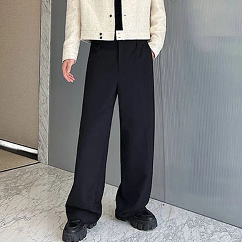 IEFB Men's Suit Pants Solid Color Niche Design Korean Style Casual Straight Elastic Waist Versatile Trousers 2023 New 9C2269