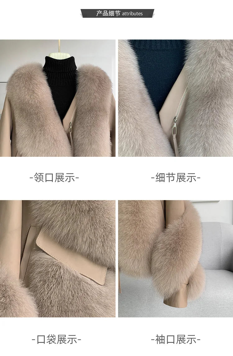 OFTBUY 2022 Real Fur Coat Winter Jacket Women Natural Fox Fur Genuine Leather Outerwear  Streetwear Locomotive Thick Warm New
