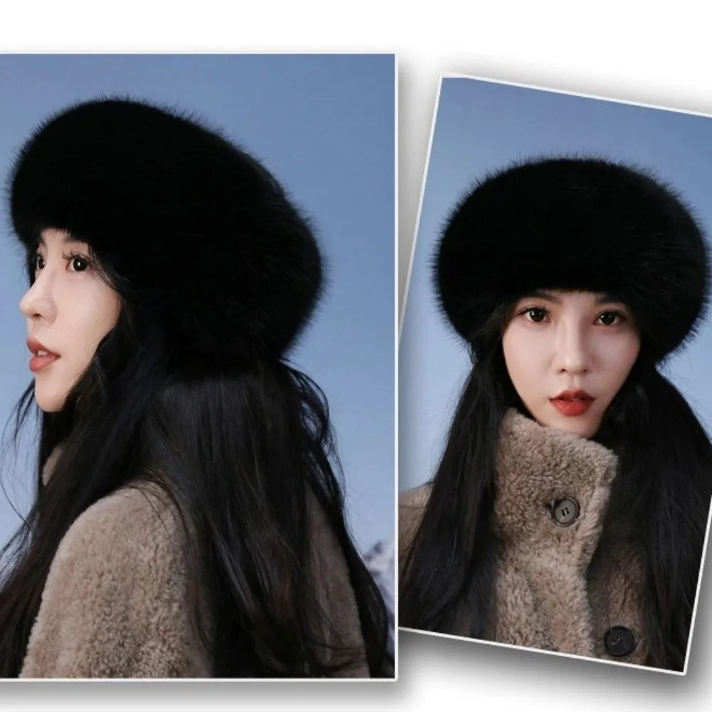 Fashion Thick Turban Hat Keep Warm Solid Color Wide Headwrap Imitation Fox Fur Elastic Ski Hats Winter