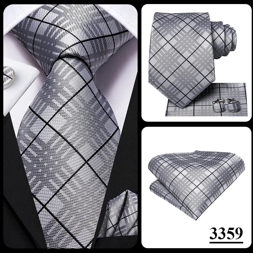 Hi-Tie White Grey Paisley 2026 New Mens Tie Hanky Cufflink Set Necktie For Men Wedding Party Business Men Tie Fashion Brand