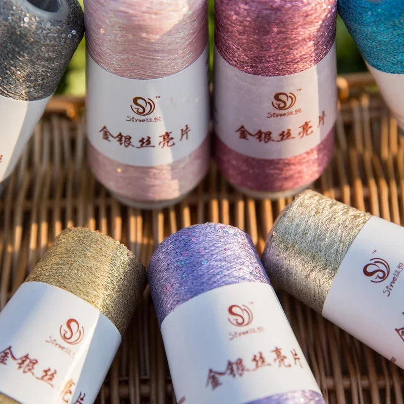Lurex Sequined Companion Glitter Yarn Golden Wholesale 50g /Ball 1800M Sequin+ Gold Pure Silver Lurex Fabric Metallic Knit Yarn