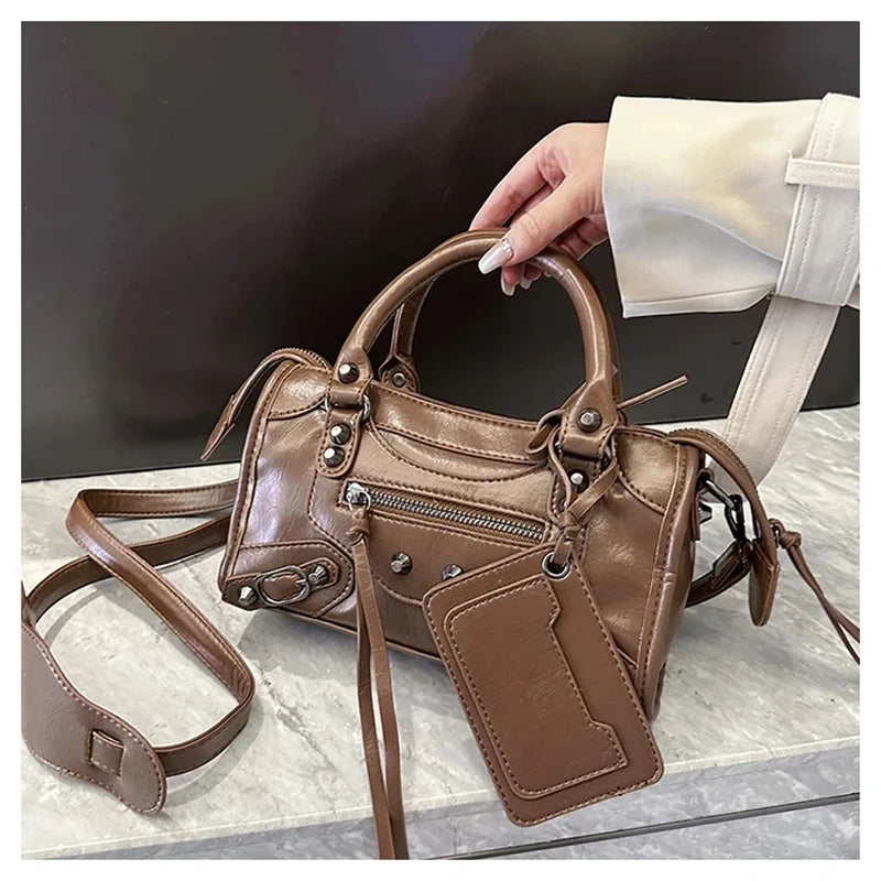 European and American Fashion Rivets Large Capacity Pillow Bag Bowling Motorcycle Handbag Single Shoulder Crossbody Women's Bag