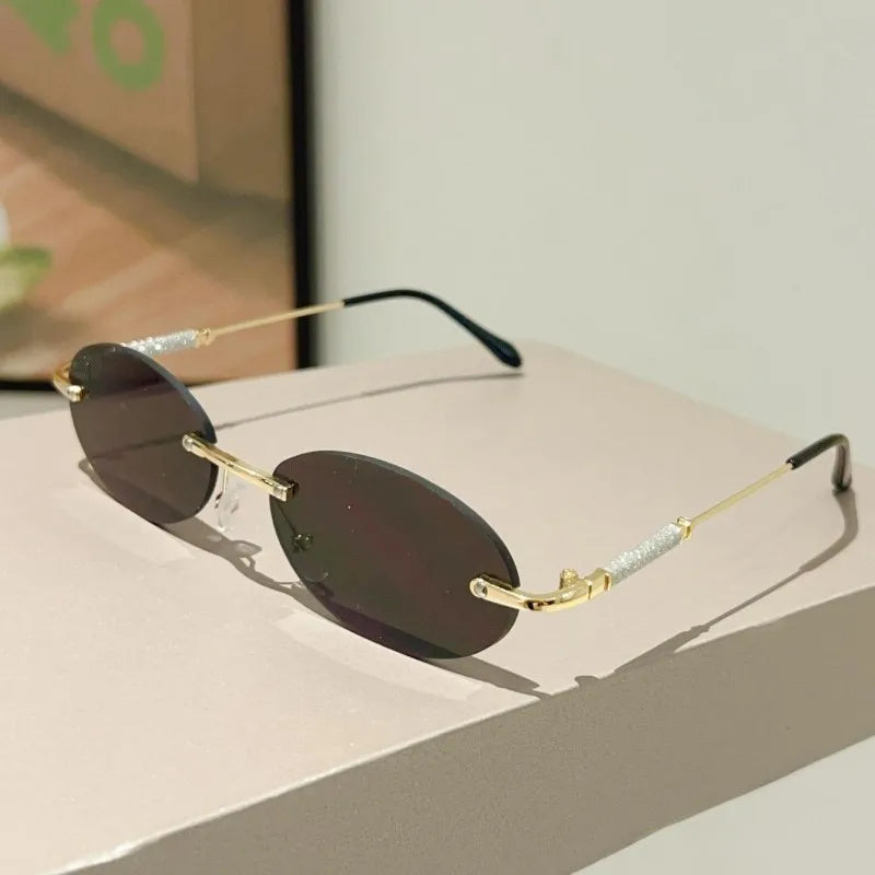 KAMMPT Rimless Oval Sunglasses 2025 Men New Fashion Gradient Outdoor Casual Shades Women Trendy Brand Design Decor Sun Glasses