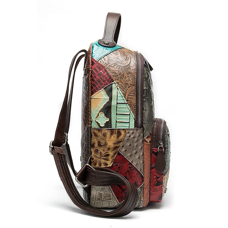 WESTAL Leather Backpack For Women School Teenage Backpack Zipper Vintage Back Pack Luxury Designer Female Handbag Patchwork Bags