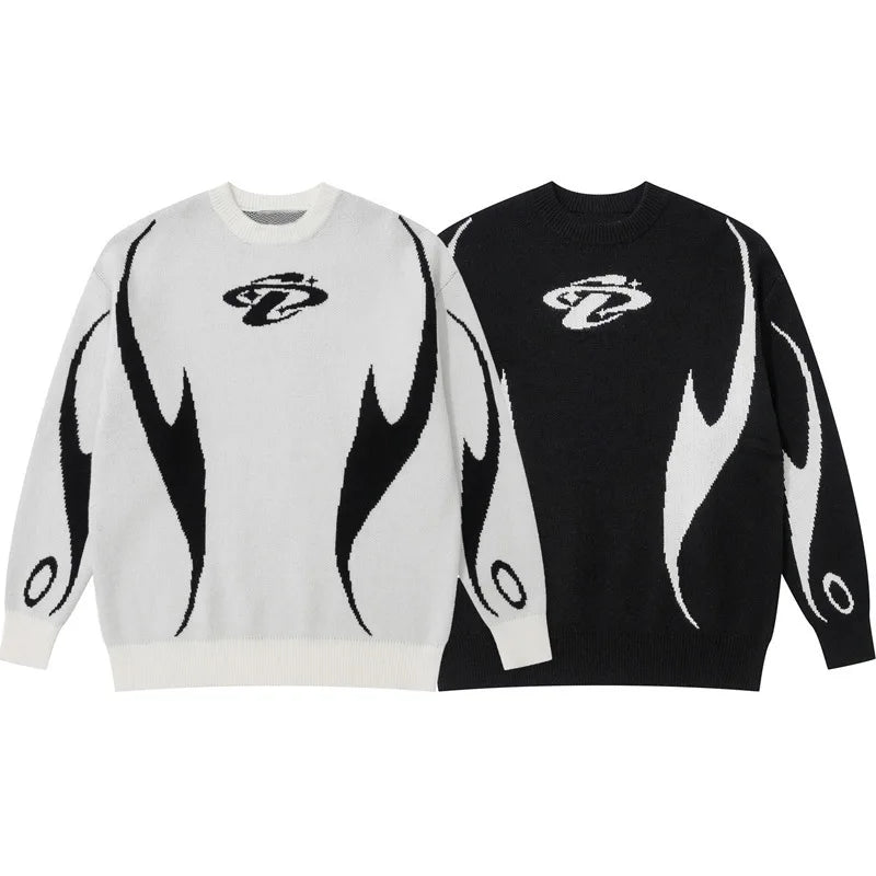 Nuevos jerséis de otoño e invierno para hombre/mujer en comercio exterior, tejido con patrón Y2K, jersey Harajuku, cuello redondo suelto unisex