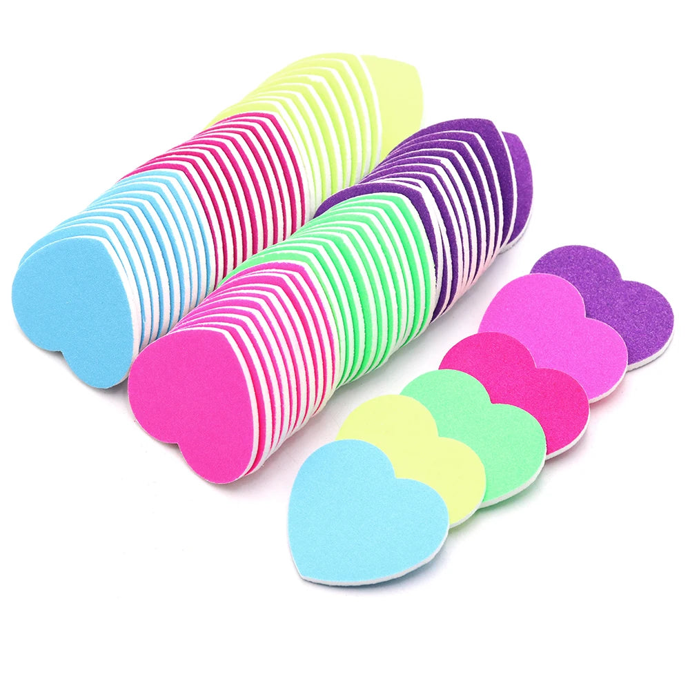 Heart Shape Nail Files 5/10/50 Pcs Set Emery Board Double-Sided Polishing Sanding Buffer Washable Sandpaper Manicure Accessories