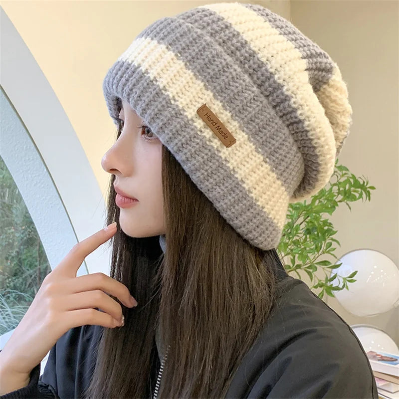 Stripe Knitted Winter Hats, Women Warm Caps, Casual Men's Hip Hop Beanies, Unisex Bonnet
