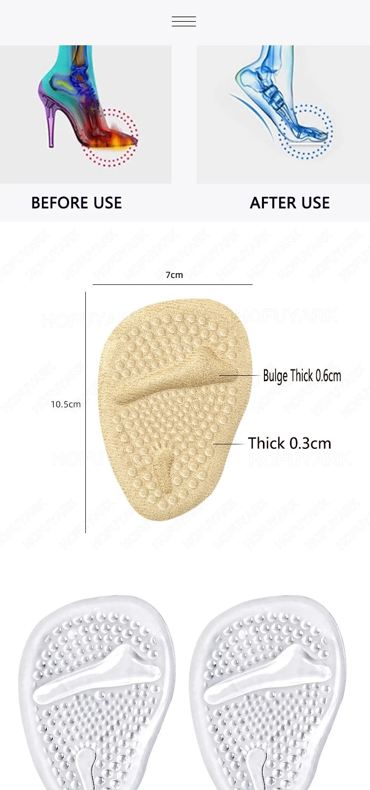 2Pairs Silicone Insoles for Shoes Insert High Heels Non-Slip Self-Adhesive Gel Metatarsal Foot Pads for Pain Relief Shoe Pads